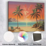 Tropical Beach Palm Trees Glowing Sunset Coastal Landscape Canvas Wall Art Print Decor Picture Ready to Hang