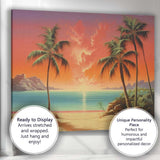 Tropical Beach Palm Trees Glowing Sunset Coastal Landscape Canvas Wall Art Print Decor Picture Ready to Hang