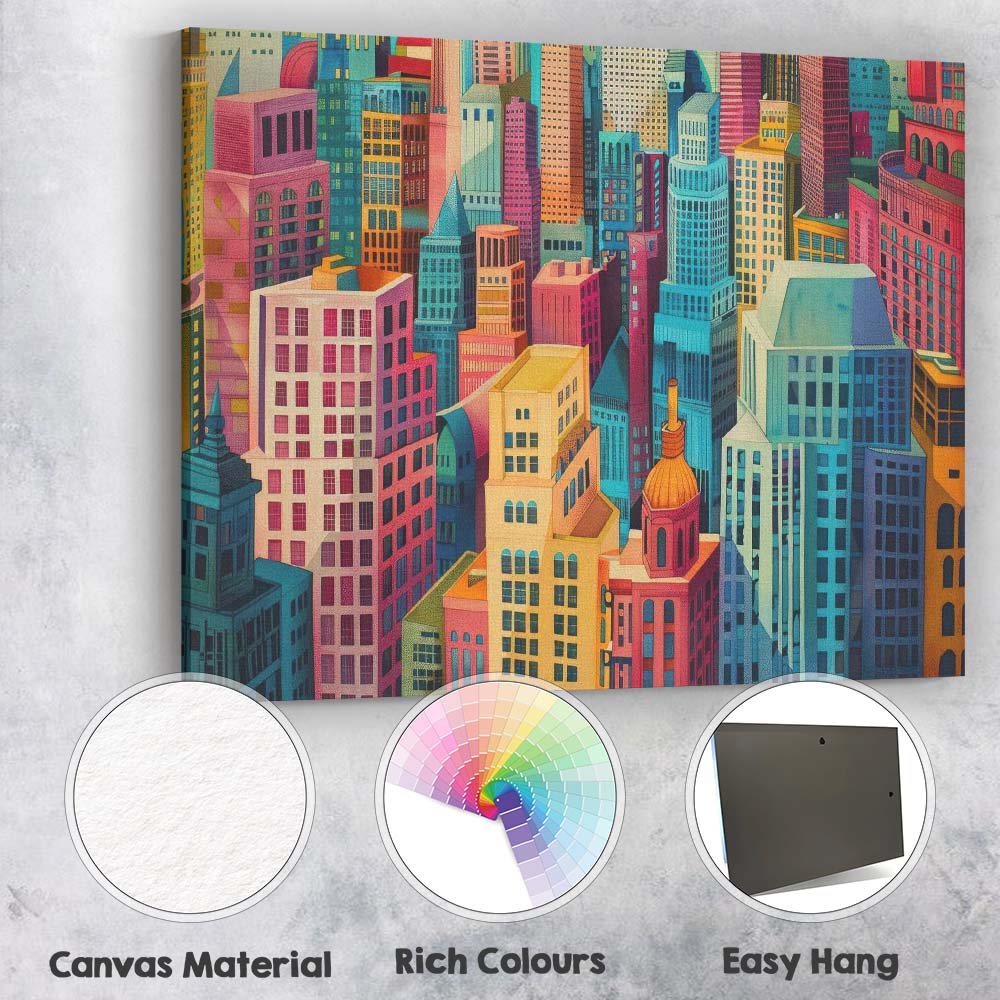 Abstract Colourful Modern City Skyline Geometric Architecture Canvas Wall Art Print Decor Picture Ready to Hang