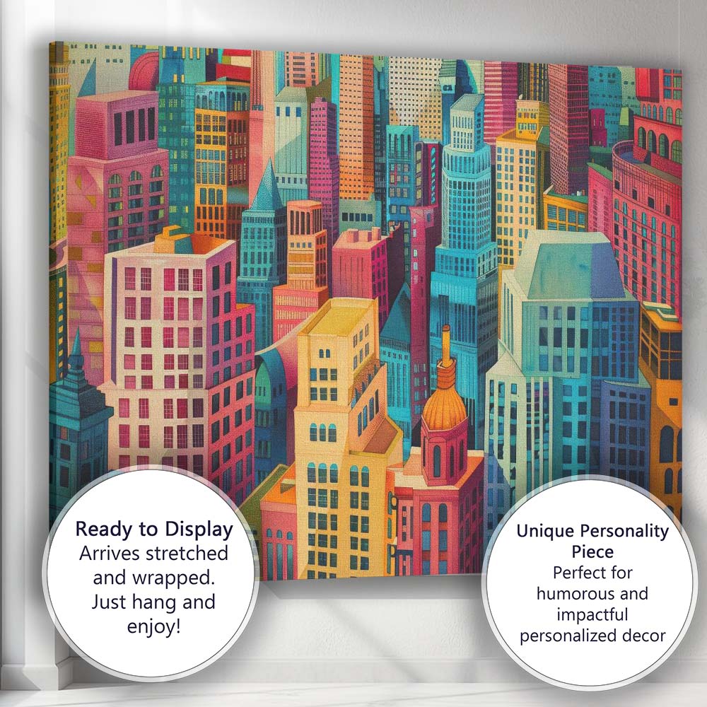 Abstract Colourful Modern City Skyline Geometric Architecture Canvas Wall Art Print Decor Picture Ready to Hang