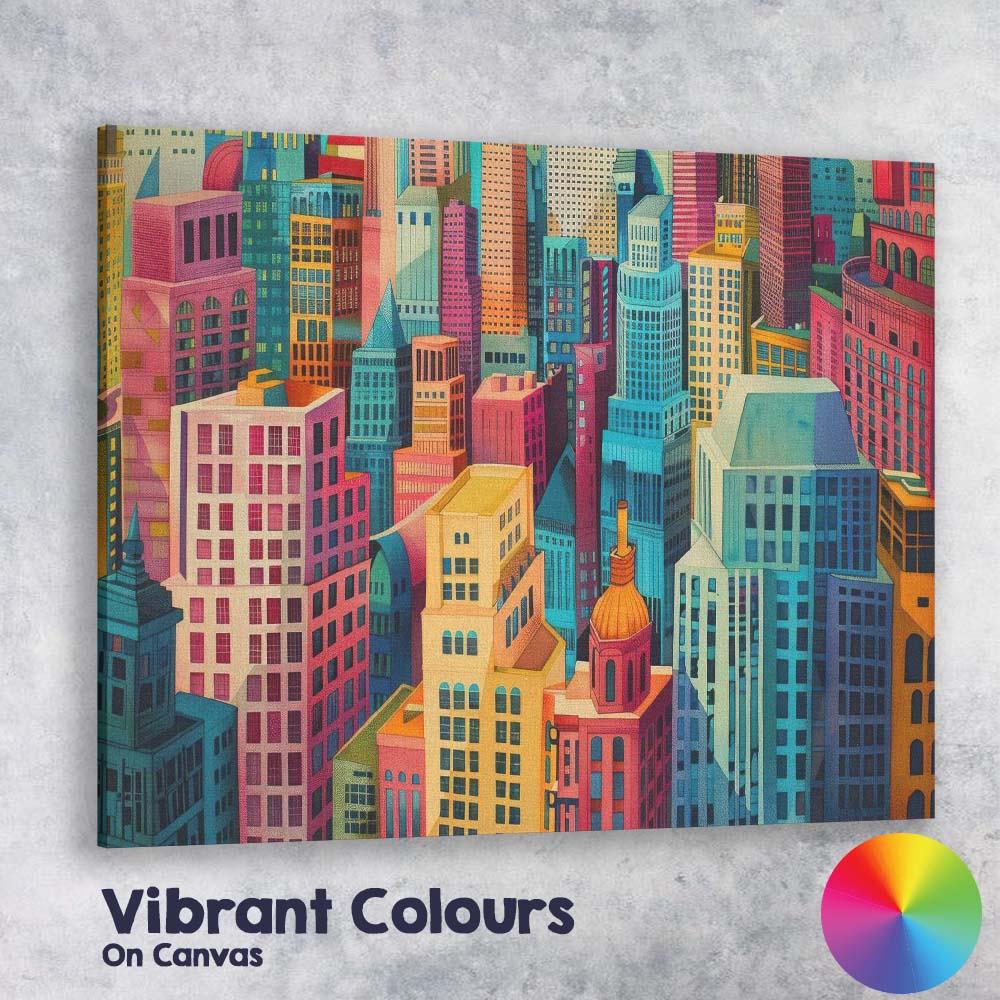 Abstract Colourful Modern City Skyline Geometric Architecture Canvas Wall Art Print Decor Picture Ready to Hang