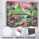 Tropical Pink Lagoon Palm Trees Island Paradise Landscape Canvas Wall Art Print Decor Picture Ready to Hang