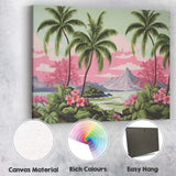 Tropical Palm Trees Pink Blossom Mountain Lake Landscape Canvas Wall Art Print Decor Picture Ready to Hang