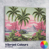 Tropical Palm Trees Pink Blossom Mountain Lake Landscape Canvas Wall Art Print Decor Picture Ready to Hang