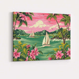 Tropical Sailing Boats Coastal Bay Pink Sunset Landscape Canvas Wall Art Print Decor Picture Ready to Hang
