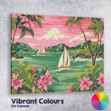 Tropical Sailing Boats Coastal Bay Pink Sunset Landscape Canvas Wall Art Print Decor Picture Ready to Hang