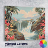 Tropical Waterfall Pink Hibiscus Scenic Landscape Canvas Wall Art Print Decor Picture Ready to Hang