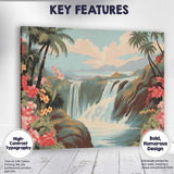 Tropical Waterfall Pink Hibiscus Scenic Landscape Canvas Wall Art Print Decor Picture Ready to Hang