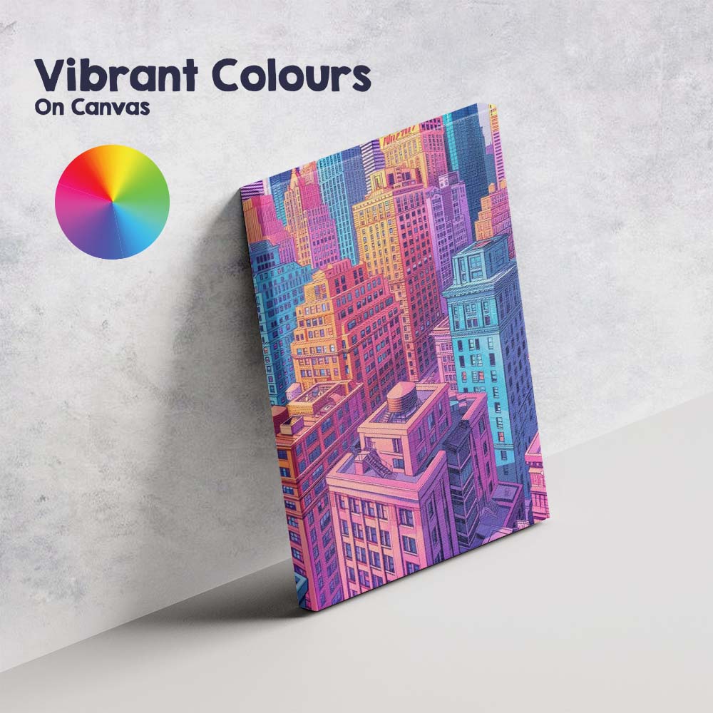 Colourful Modern City Skyline High Rise Buildings Illustration Canvas Wall Art Print Decor Picture Ready to Hang