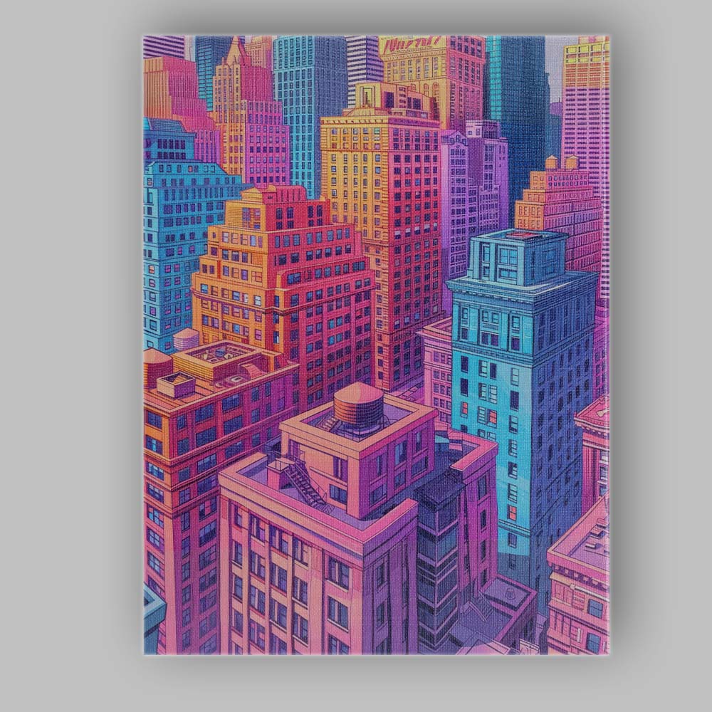 Colourful Modern City Skyline High Rise Buildings Illustration Canvas Wall Art Print Decor Picture Ready to Hang