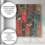 Retro Downtown City Rooftops Urban Architecture Illustration Canvas Wall Art Print Decor Picture Ready to Hang