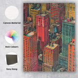Retro Downtown City Rooftops Urban Architecture Illustration Canvas Wall Art Print Decor Picture Ready to Hang