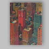 Retro Downtown City Rooftops Urban Architecture Illustration Canvas Wall Art Print Decor Picture Ready to Hang