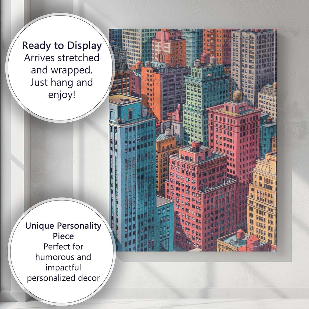 Pastel Metropolitan Skyline High Rise Buildings Cityscape Canvas Wall Art Print Decor Picture Ready to Hang