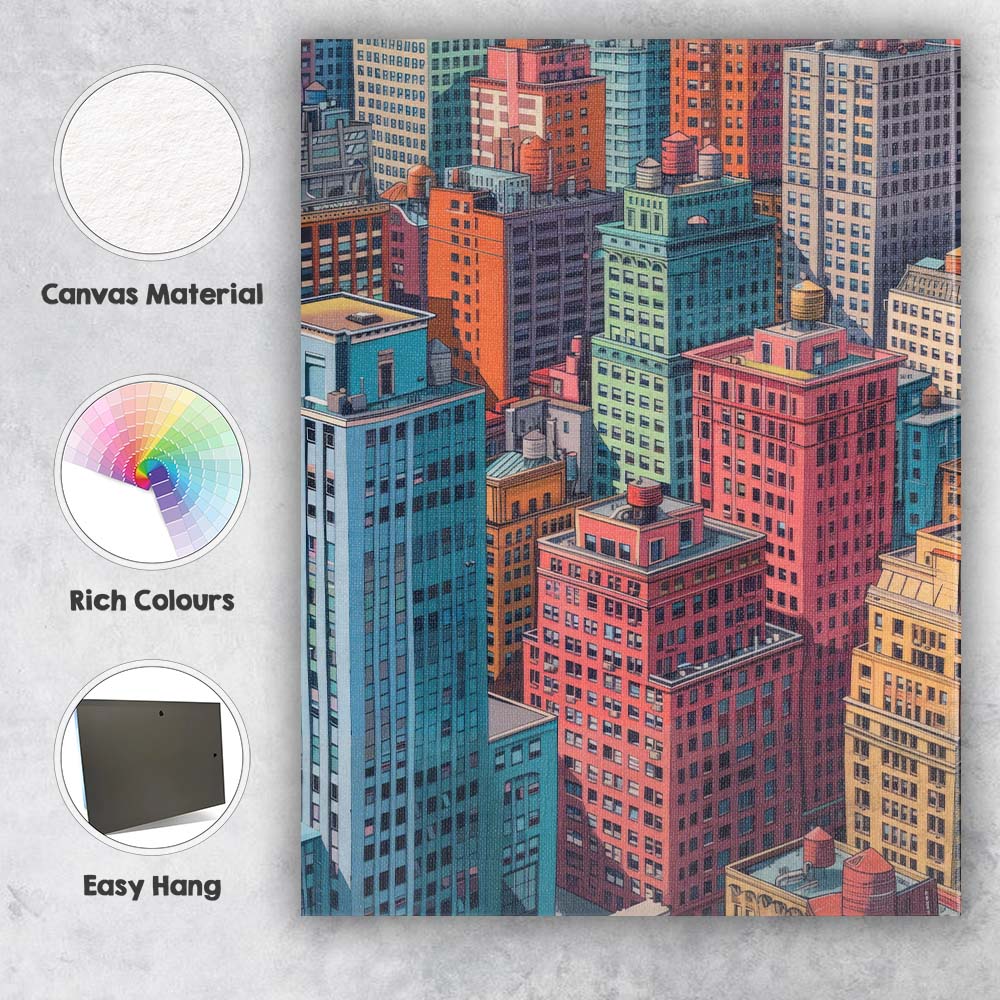 Pastel Metropolitan Skyline High Rise Buildings Cityscape Canvas Wall Art Print Decor Picture Ready to Hang