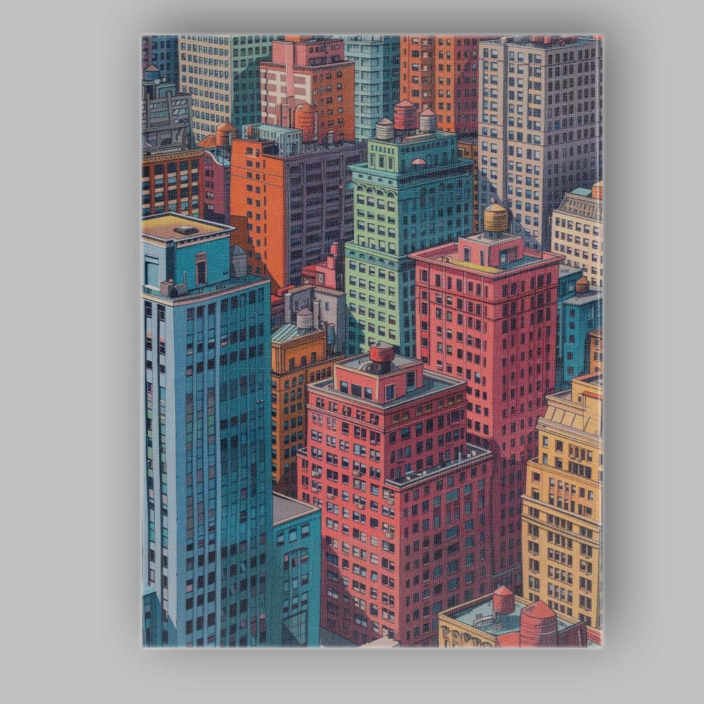 Pastel Metropolitan Skyline High Rise Buildings Cityscape Canvas Wall Art Print Decor Picture Ready to Hang