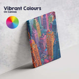 Stylised Colourful Downtown Skyline Architectural City Illustration Canvas Wall Art Print Decor Picture Ready to Hang