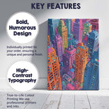 Stylised Colourful Downtown Skyline Architectural City Illustration Canvas Wall Art Print Decor Picture Ready to Hang