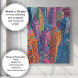 Stylised Colourful Downtown Skyline Architectural City Illustration Canvas Wall Art Print Decor Picture Ready to Hang