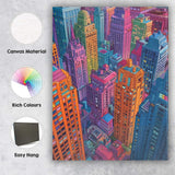 Stylised Colourful Downtown Skyline Architectural City Illustration Canvas Wall Art Print Decor Picture Ready to Hang