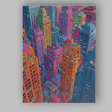 Stylised Colourful Downtown Skyline Architectural City Illustration Canvas Wall Art Print Decor Picture Ready to Hang