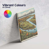 Autumn Riverside Park Panoramic Skyline Landscape Illustration Canvas Wall Art Print Decor Picture Ready to Hang