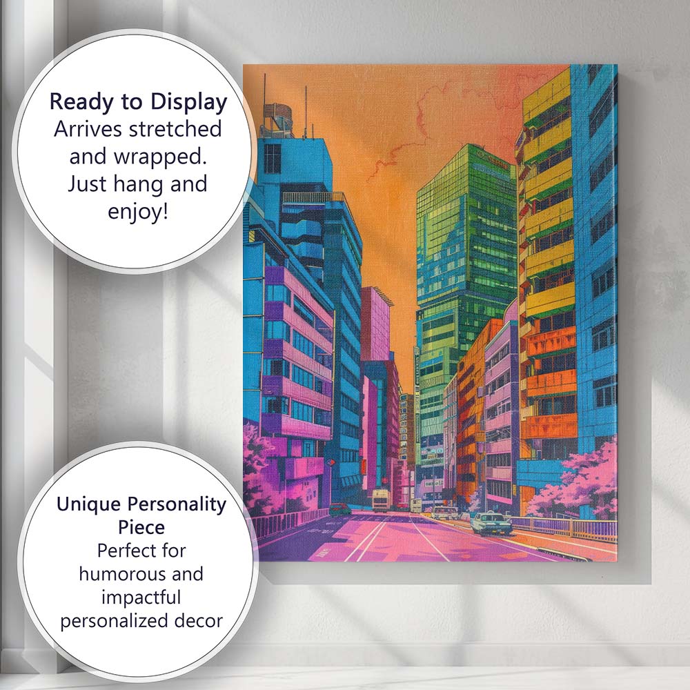 Vibrant Sunset City Street Modern Urban Architecture Canvas Wall Art Print Decor Picture Ready to Hang