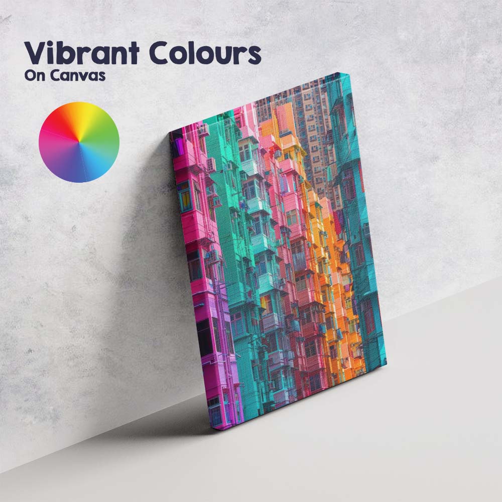 Abstract Neon Hong Kong Apartment Buildings Urban Cityscape Canvas Wall Art Print Decor Picture Ready to Hang