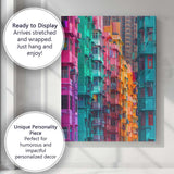 Abstract Neon Hong Kong Apartment Buildings Urban Cityscape Canvas Wall Art Print Decor Picture Ready to Hang
