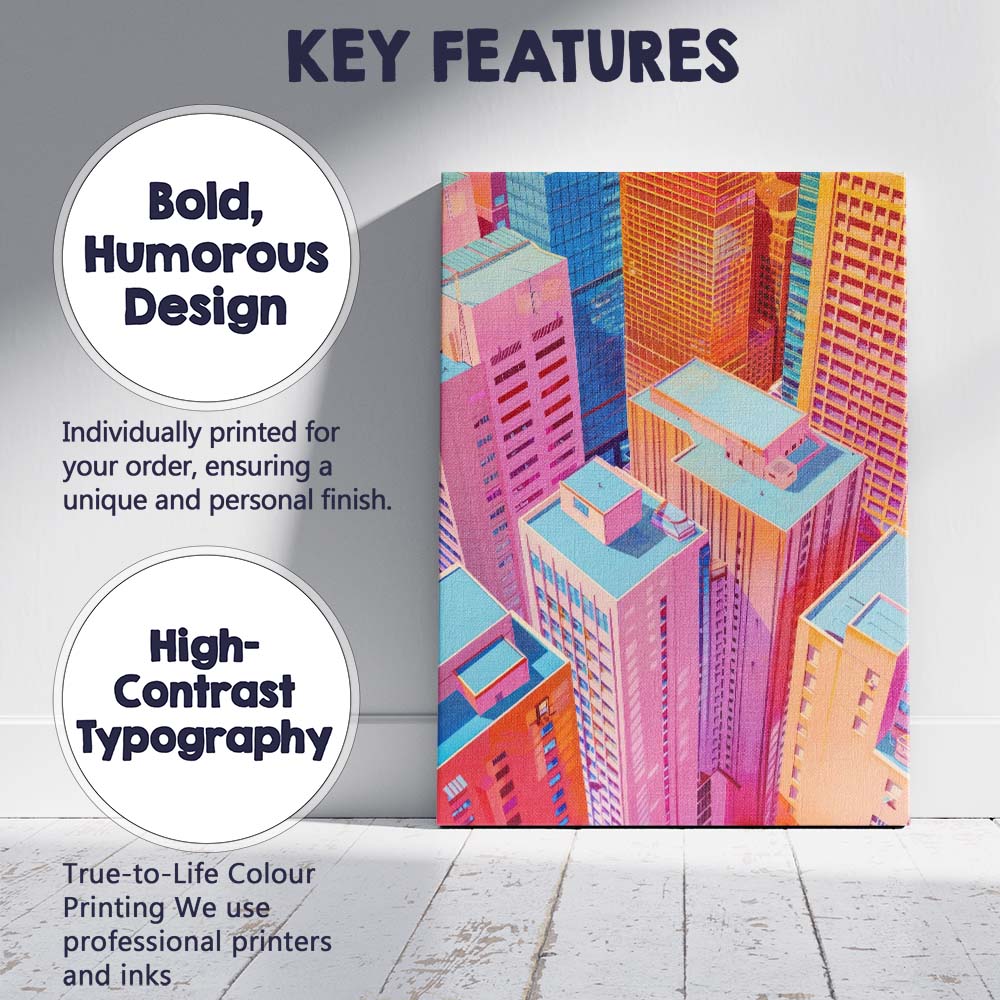 Vibrant Pastel Modern City Skyscraper Aerial Architecture Canvas Wall Art Print Decor Picture Ready to Hang