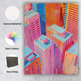 Vibrant Pastel Modern City Skyscraper Aerial Architecture Canvas Wall Art Print Decor Picture Ready to Hang