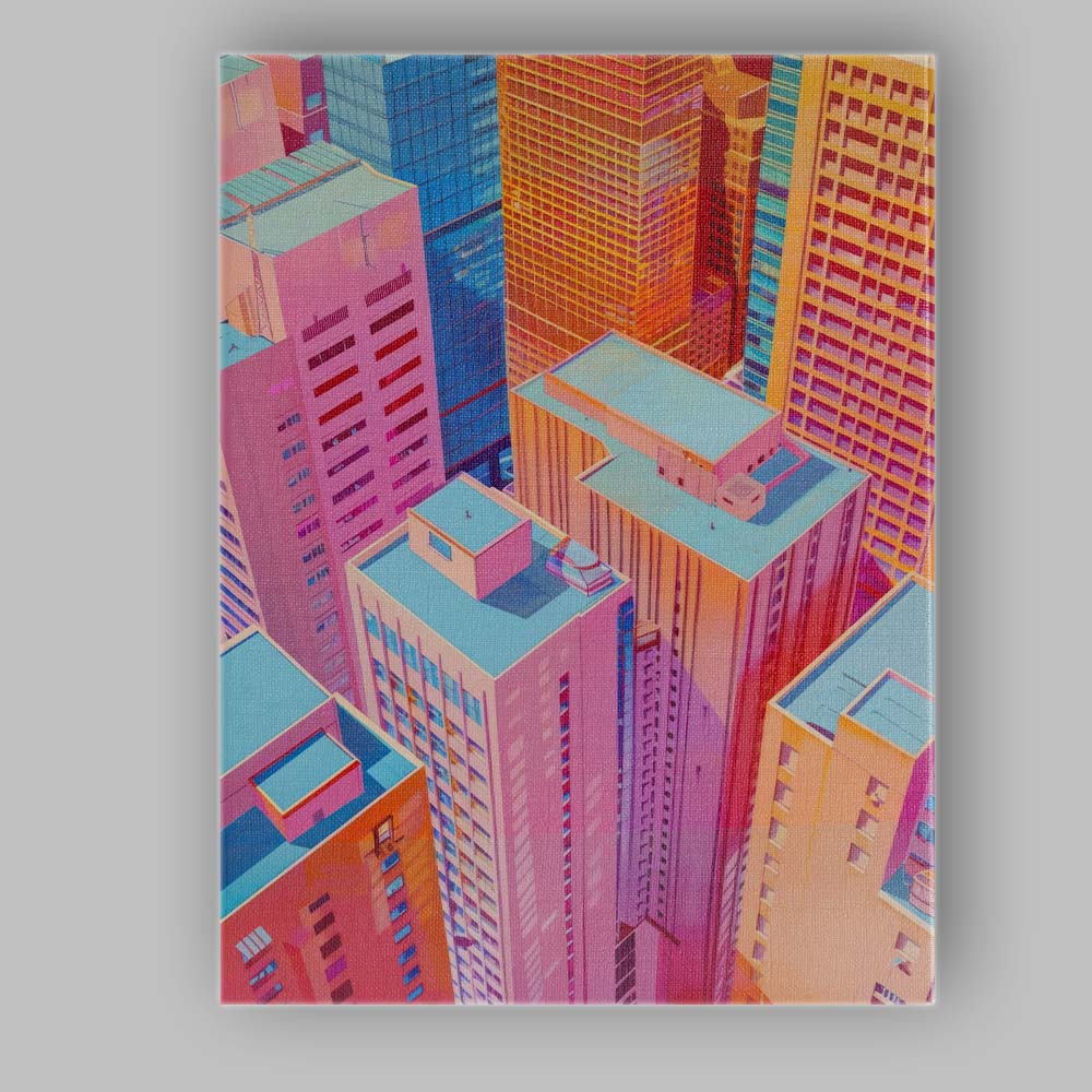 Vibrant Pastel Modern City Skyscraper Aerial Architecture Canvas Wall Art Print Decor Picture Ready to Hang