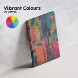 Colourful Illustrated Downtown City Buildings Skyline Canvas Wall Art Print Decor Picture Ready to Hang
