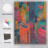 Colourful Illustrated Downtown City Buildings Skyline Canvas Wall Art Print Decor Picture Ready to Hang