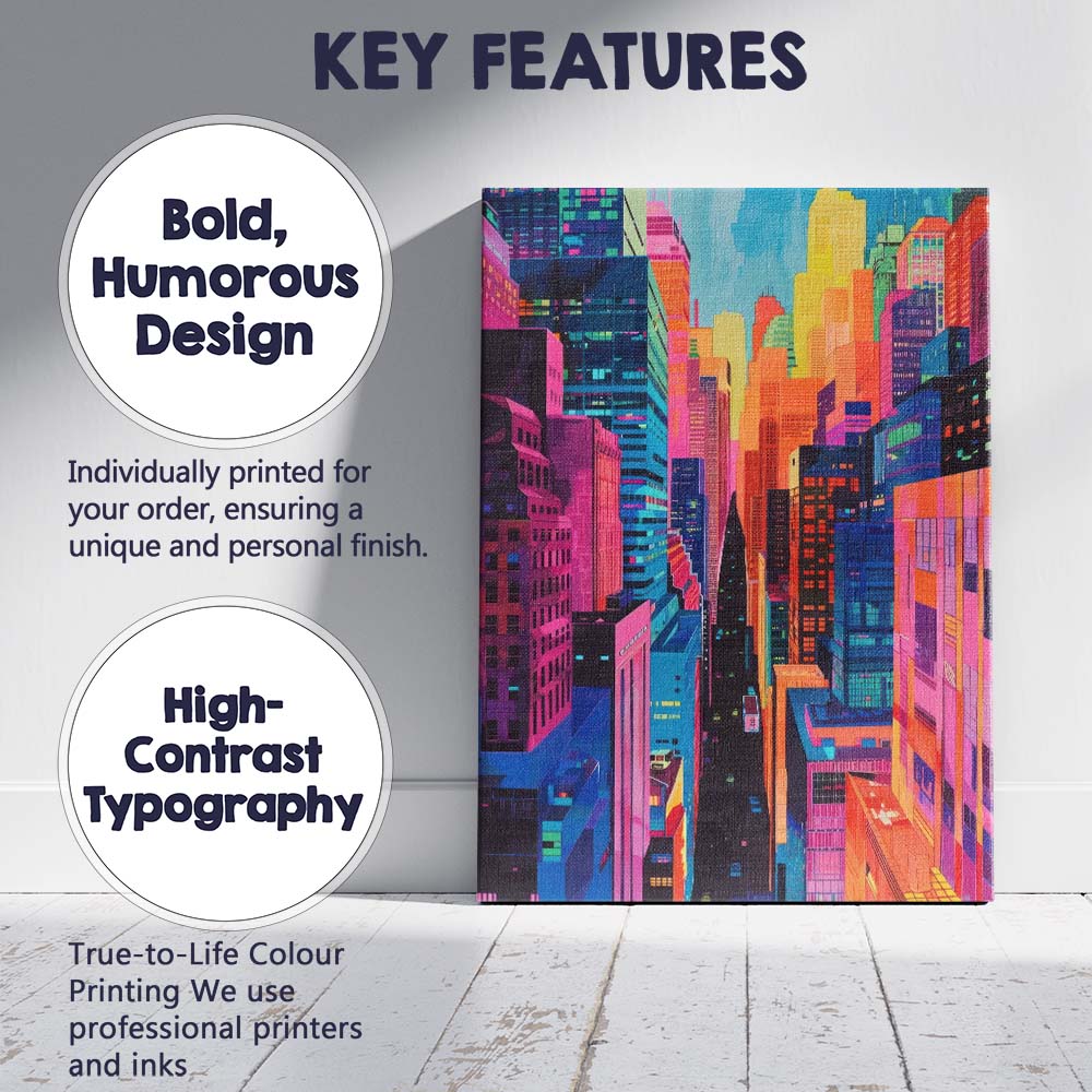 Bright Modern Metropolis Street View Colourful Skyscrapers Canvas Wall Art Print Decor Picture Ready to Hang