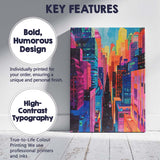Bright Modern Metropolis Street View Colourful Skyscrapers Canvas Wall Art Print Decor Picture Ready to Hang