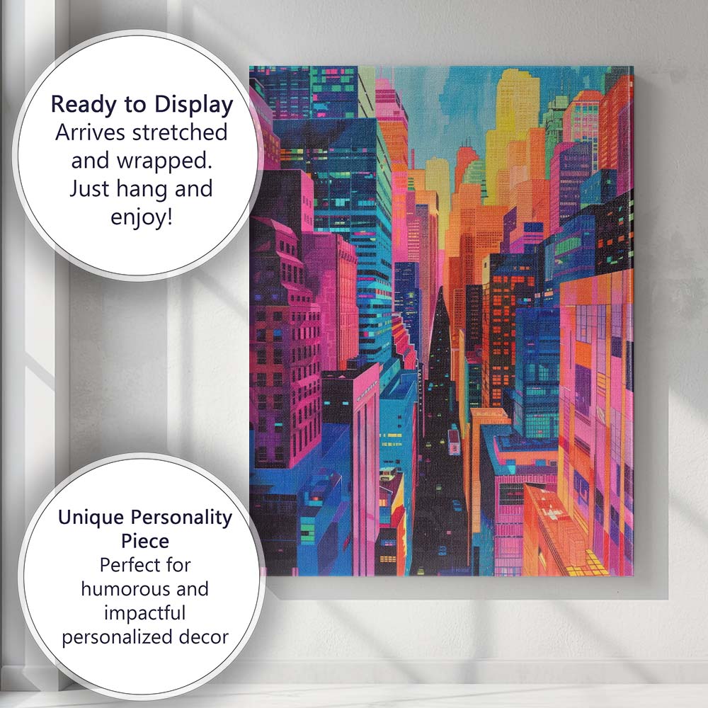 Bright Modern Metropolis Street View Colourful Skyscrapers Canvas Wall Art Print Decor Picture Ready to Hang
