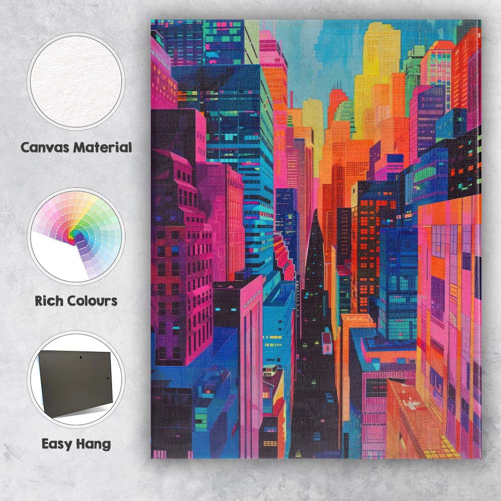 Bright Modern Metropolis Street View Colourful Skyscrapers Canvas Wall Art Print Decor Picture Ready to Hang