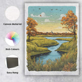 Peaceful Autumn River Landscape Nature Illustration Canvas Wall Art Print Decor Picture Ready to Hang
