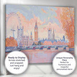 Soft Pastel Westminster London Skyline Riverside Illustration Canvas Wall Art Print Decor Picture Ready to Hang