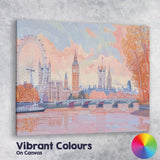 Soft Pastel Westminster London Skyline Riverside Illustration Canvas Wall Art Print Decor Picture Ready to Hang