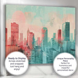 Abstract Pastel Modern City Skyline Watercolour Illustration Canvas Wall Art Print Decor Picture Ready to Hang
