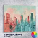 Abstract Pastel Modern City Skyline Watercolour Illustration Canvas Wall Art Print Decor Picture Ready to Hang