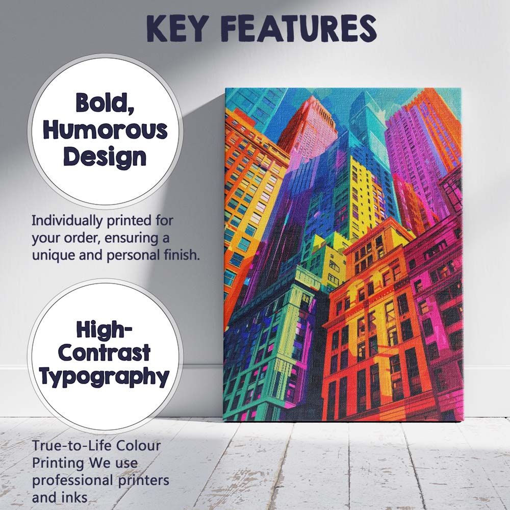 Vibrant Colourful Downtown Skyscrapers Urban Cityscape Canvas Wall Art Print Decor Picture Ready to Hang