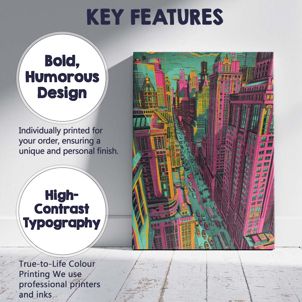 Neon Pop Art Metropolitan Street City Skyline Canvas Wall Art Print Decor Picture Ready to Hang