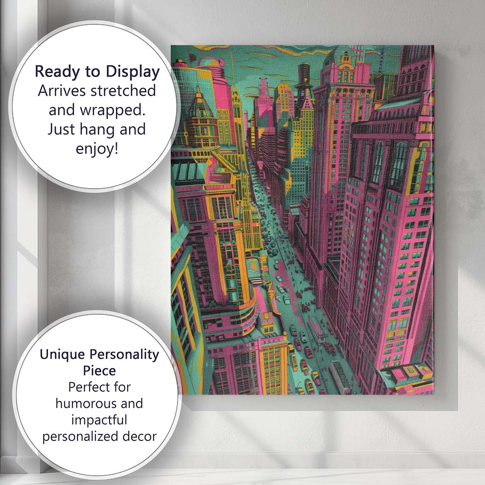 Neon Pop Art Metropolitan Street City Skyline Canvas Wall Art Print Decor Picture Ready to Hang