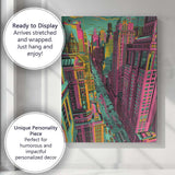 Neon Pop Art Metropolitan Street City Skyline Canvas Wall Art Print Decor Picture Ready to Hang
