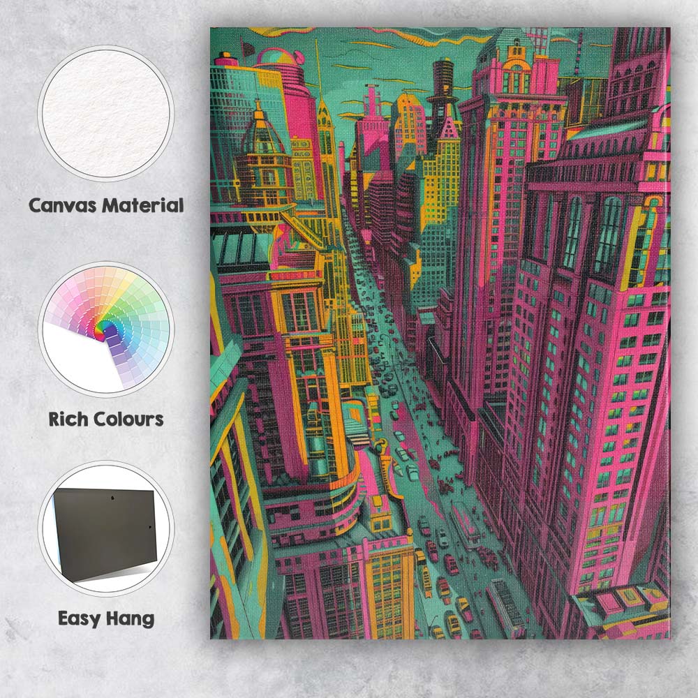 Neon Pop Art Metropolitan Street City Skyline Canvas Wall Art Print Decor Picture Ready to Hang