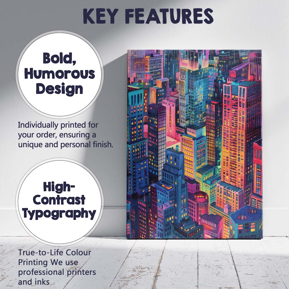 Colourful Modern City Skyline Aerial Architecture Canvas Wall Art Print Decor Picture Ready to Hang