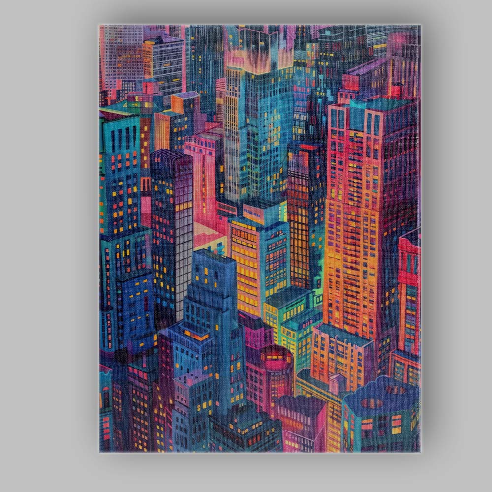 Colourful Modern City Skyline Aerial Architecture Canvas Wall Art Print Decor Picture Ready to Hang